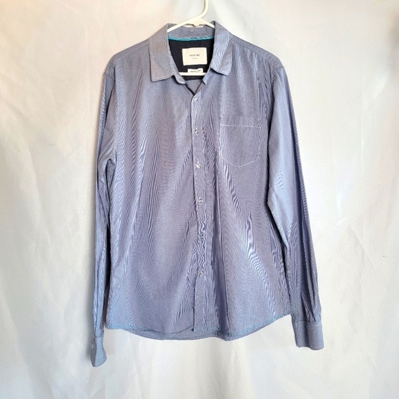 Passport Men's Size M Button Up Micro Stripe Shirt Blue - Picture 1 of 10